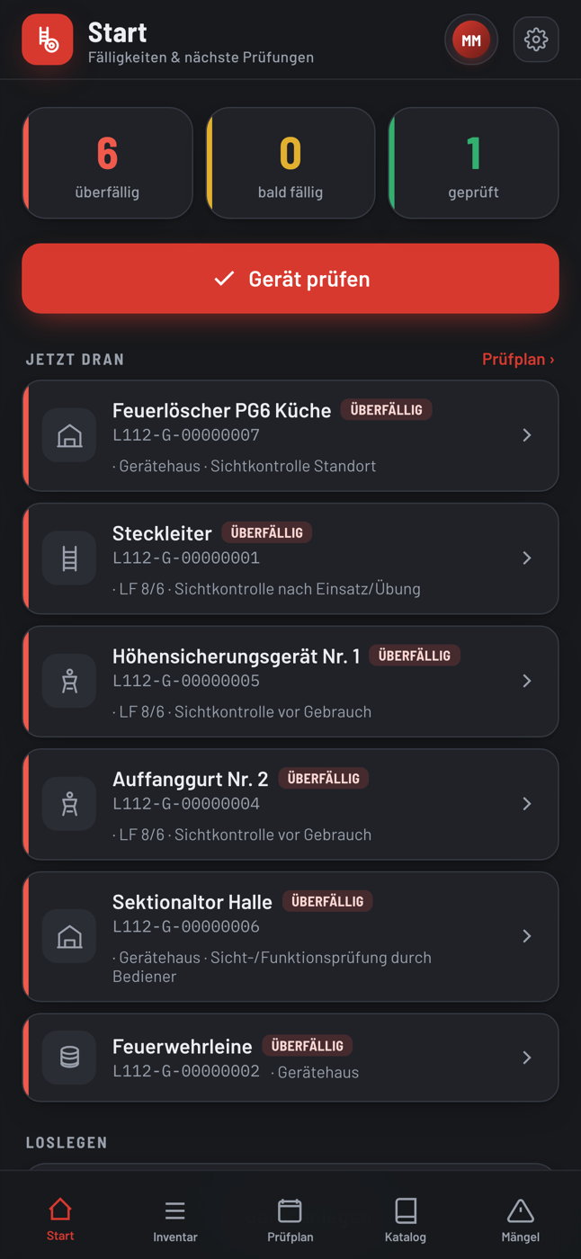 LOTSE112 Geräte – Ampel-Dashboard mit überfälligen und fälligen Geräten